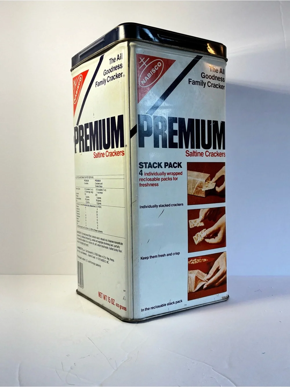 Vintage Nabisco Premium Saltine Crackers Tin Stack Pack Canister 1980s Retro Kit